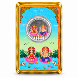 1gm Silver Colour Coin - Laxmi and Ganesh Ji | 999 Purity | Divine Lotus Frame