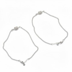 925 Silver Ball Chain Floral Disc Charm Anklet / Payal -RG-8128