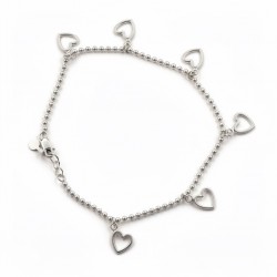 925 Silver Ball Chain Heart Charm Anklet / Payal -RG-8132
