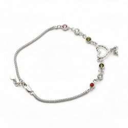 925 Silver Adjustable Multi Gemstone Heart Toggle Anklet / Payal -RG-8135