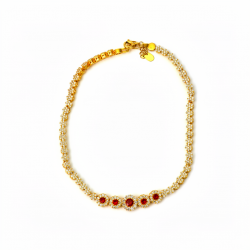 925 Silver Adjustable Red Stone Crystal Flower Anklet / Payal -RG-8140