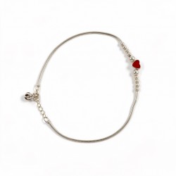 925 Silver Snake Chain Bead Red Heart Anklet / Payal -RG-8150