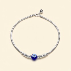 925 Silver Snake Chain Evil Eye Bell Anklet / Payal -RG-8152