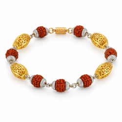 925 Silver Gold Men's Bracelet with Rudraksha & Filigree -RG-2448