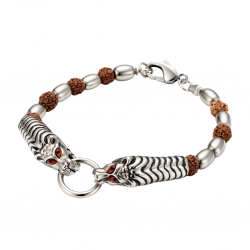 925 Silver Men's Bracelet Rudraksha beads with Dual Tiger Heads -RG-2380