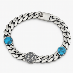 925 Silver Men's Bracelet with Blue Turquoise Stone & Star Charm -RG-2511