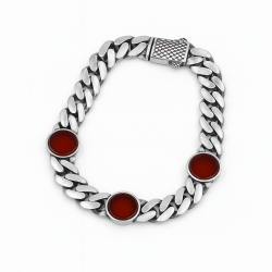 925 Silver Men's Bracelet with Red Stone Accents -RG-2516