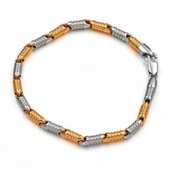 925 Silver Gold Plated Men's Bracelet with Two Tone Twisted Links -RG-2574