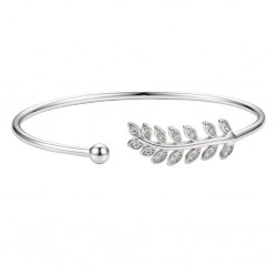 925 Silver Leaf Diamond Women's Cuff Bracelet -RG-8036