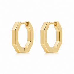 925 Silver Gold Women's Hexagonal Hoop Earrings -RG-7871