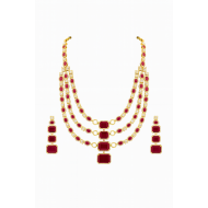 925 Silver Gold Plated Ruby Red Multi-Layer Necklace Set -RG -2171