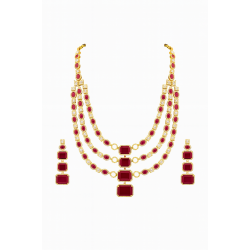 925 Silver Gold Plated Ruby Red Multi-Layer Necklace Set -RG -2171