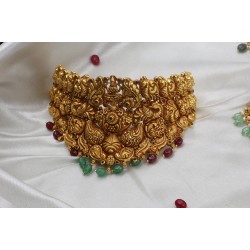 925 Silver Gold Plated Multi-Layer Emerald Lakshmi Necklace Set -RG- 2221