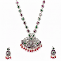 925 Silver Peacock Green & Ruby Necklace Set -RG-2475