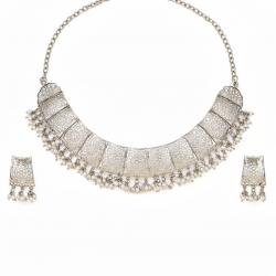 925 Silver Pearl Cascade Filigree Choker Set -RG-2498