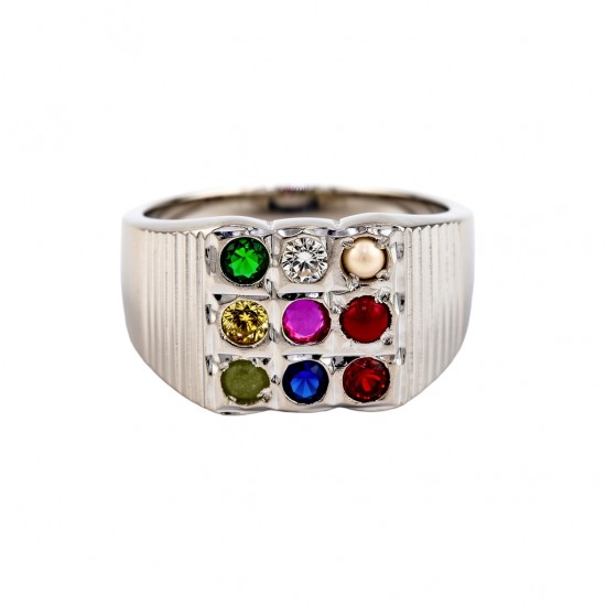 RG-7767 Multi Color Stone 925 Silver Mens Ring