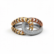 925 Silver Three Tone Gold Women Ring with Pave Diamond Chain Links -RG-7534
