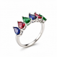 925 Silver Multicolor Pear Cut Gemstone Women Ring with Five Stone Design -RG-7563