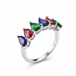 925 Silver Multicolor Pear Cut Gemstone Women Ring with Five Stone Design -RG-7563