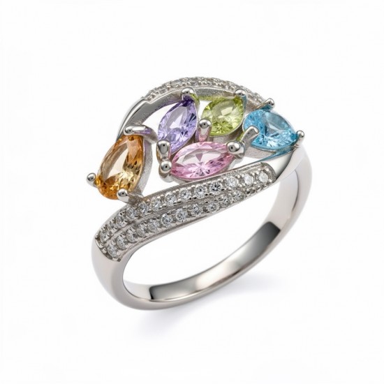 RG -7567 925 Silver Women Multi Color Stone Silver Ring