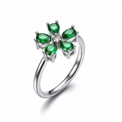 925 Silver Green Emerald Clover Women Ring - RG-7585
