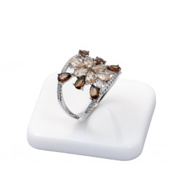 925 Silver Brown Floral Gemstone Women Ring - RG-7620