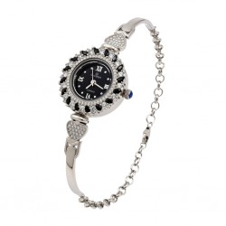 925 Silver Heart Diamond Women's Watch Black Dial - RG-7976