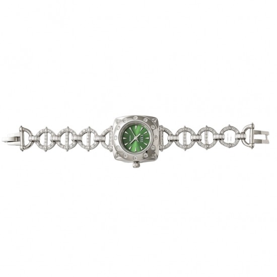 925 Sterling Silver Women's Green Dial Adjustable Bracelet Watch