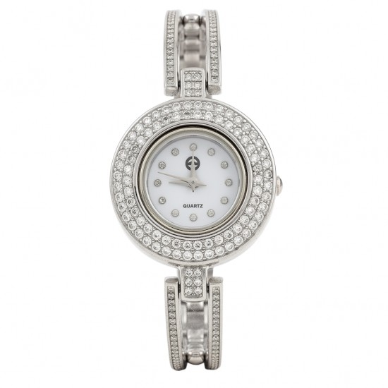 925 Sterling Silver Women's White Dial Pavé Bracelet Watch