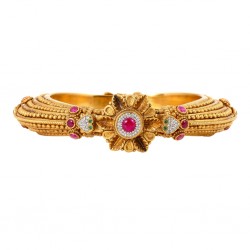 925 Silver Gold Plated Women's Kada with Ruby Floral Centerpiece -RG-8019