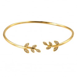 925 Silver Gold Plated Women's Kada with Leaf Branch Diamond Accent -RG-8031