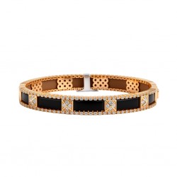 925 Silver Rose Gold Plated Women's Kada with Black Enamel Diamond Bar-RG-8045