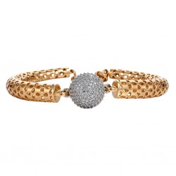 925 Silver Gold Plated Women's Kada with Pave Ball Centerpiece -RG-8063