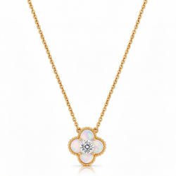 925 Silver Gold Clover Opal Pendant Chain / Mala -RG-2274