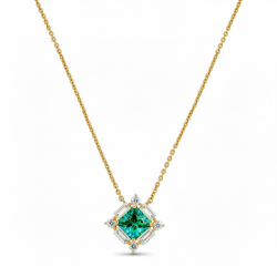 925 Silver Gold Emerald Square Halo Pendant Chain Mala -RG-2329
