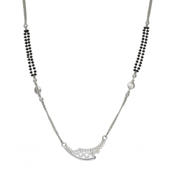 925 Silver Black Bead Floral Curved CZ Pendant Mala -RG-2399