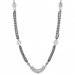 925 Silver Black Bead Curved CZ Bar Pendant Mala -RG-2410