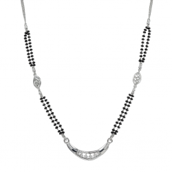 925 Silver Black Bead Curved CZ Bar Pendant Mala -RG-2418
