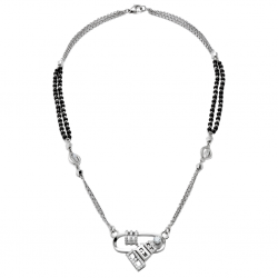 925 Silver Black Bead Safety Pin CZ Pendant Mala-RG-2423