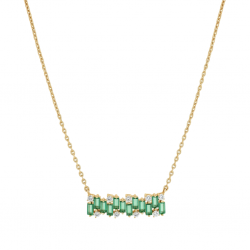925 Silver Gold Green Emerald Bar Pendant Chain Mala -RG-2444