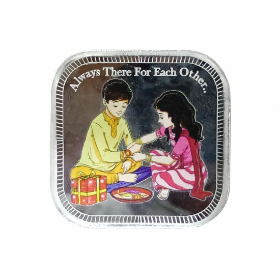 Existencia Jewels 20 grams Raksha Bandhan Silver Square  D-1 Colour Coin in 999 Purity / Fineness