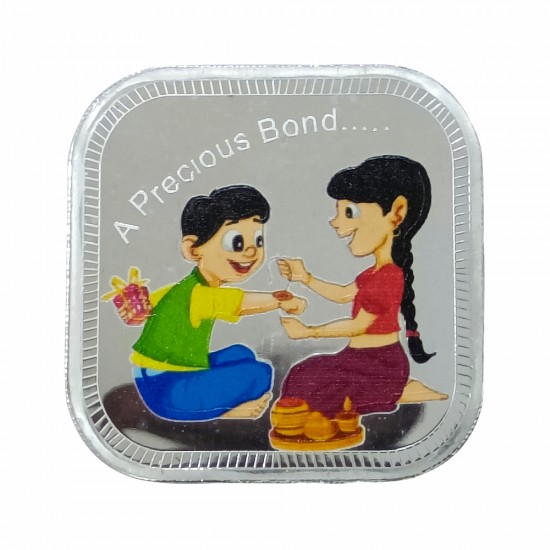 Existencia Jewels 20 grams Raksha Bandhan Silver Square  D-2 Colour Coin in 999 Purity / Fineness