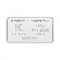 Kundan 100 gram Lakshmiji Ganeshaji Silver Colour Bar 999.9 Purity / Fineness
