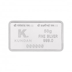 Kundan 50 gram Lakshmiji Ganeshaji Silver Colour Bar 999.9 Purity / Fineness
