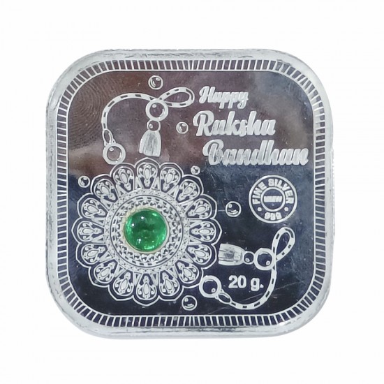 Existencia Jewels 20 grams Raksha Bandhan Silver Square  D-1 Colour Coin in 999 Purity / Fineness
