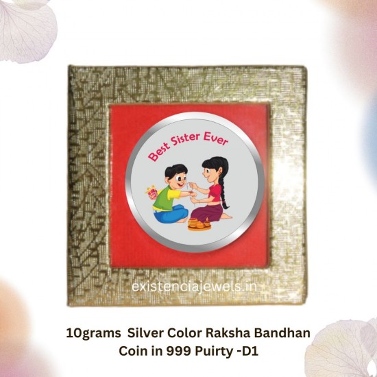 Existencia Jewels 10 gram Raksha Bandhan Silver Colour Coin D-1 in 999 Purity / Fineness