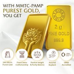 MMTC-PAMP 2 gram Lotus Engraved Gold Bar in 999.9 Purity / Fineness