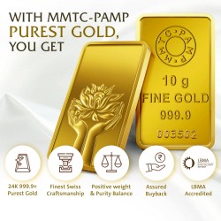 MMTC-PAMP 10 gram Lotus Engraved Gold Bar in 999.9 Purity / Fineness
