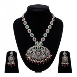 925 Silver Peacock Green & Ruby Necklace Set -RG-2475