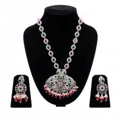 925 Silver Peacock Green & Ruby Necklace Set -RG-2475